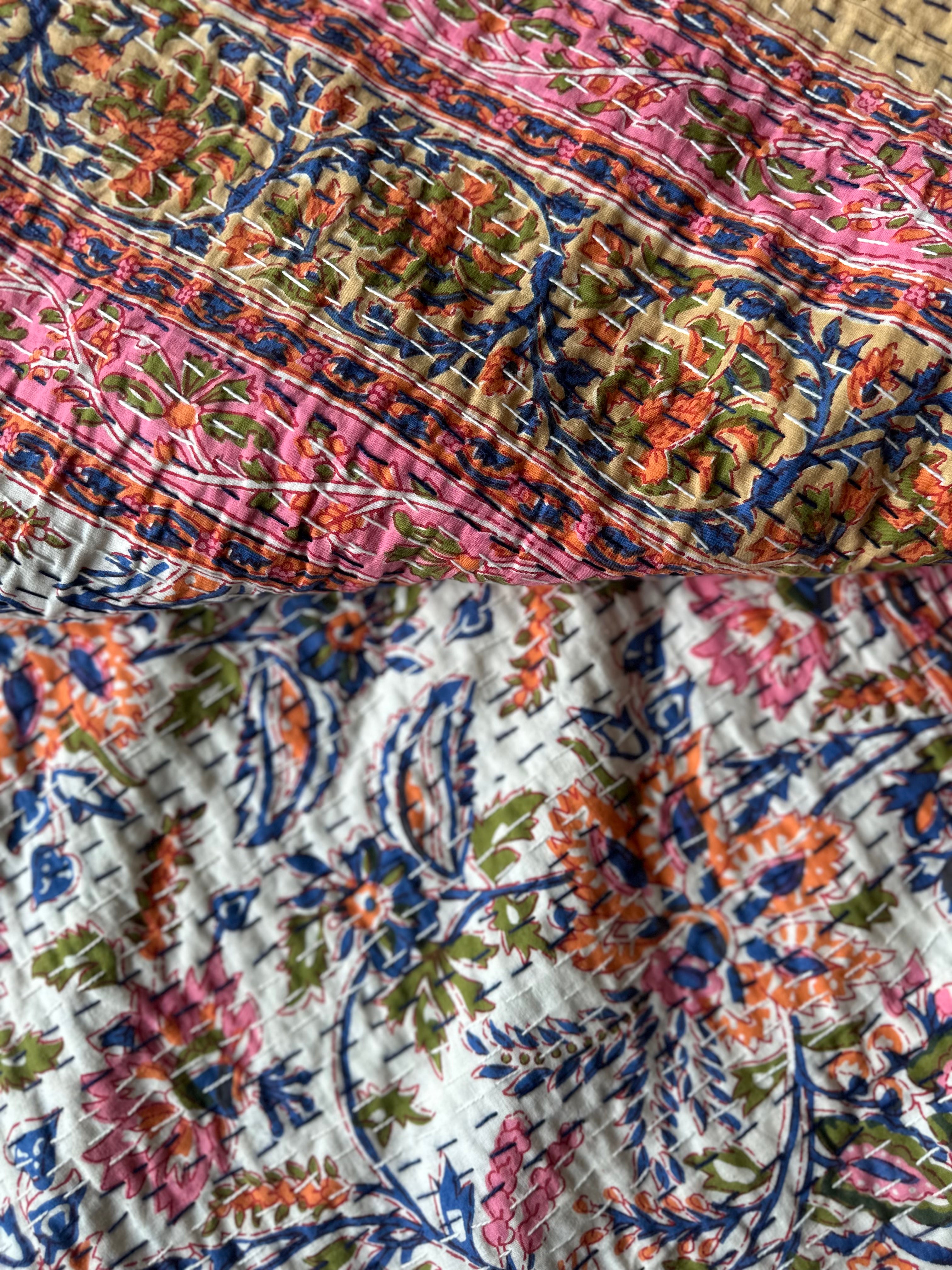 Mist Cobalt Handmade Kantha Bedspread