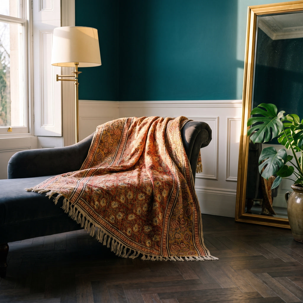Whispering Fern Handmade Bagru Block Print Throw