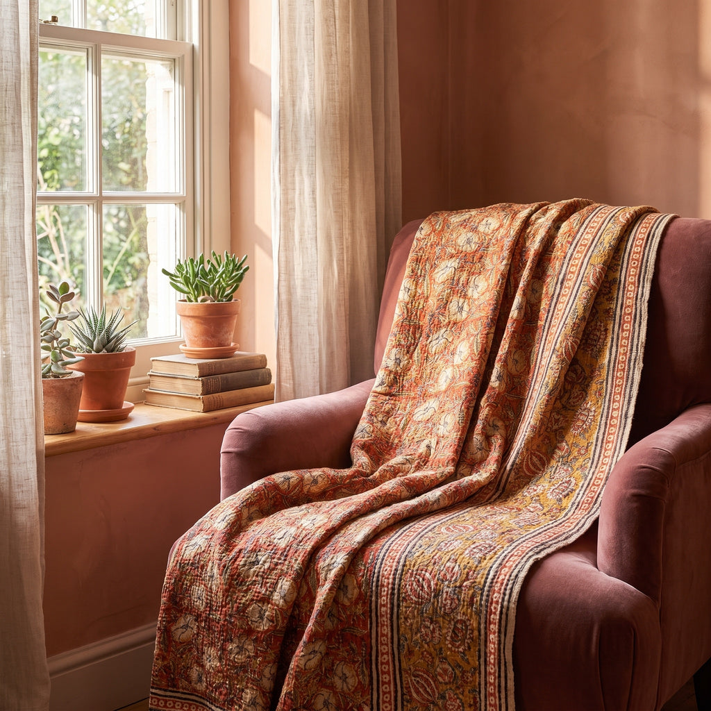 Whispering Fern Handmade Bagru Block Print Throw