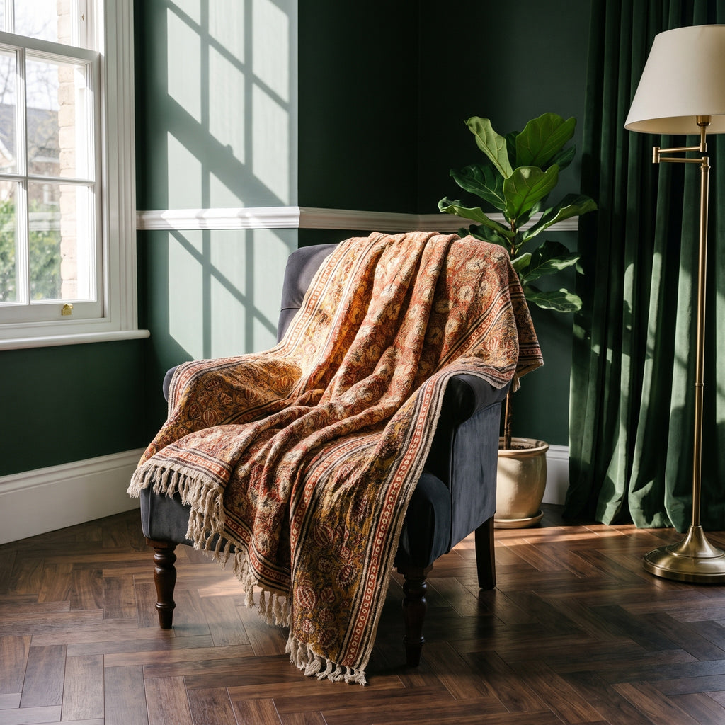Whispering Fern Handmade Bagru Block Print Throw