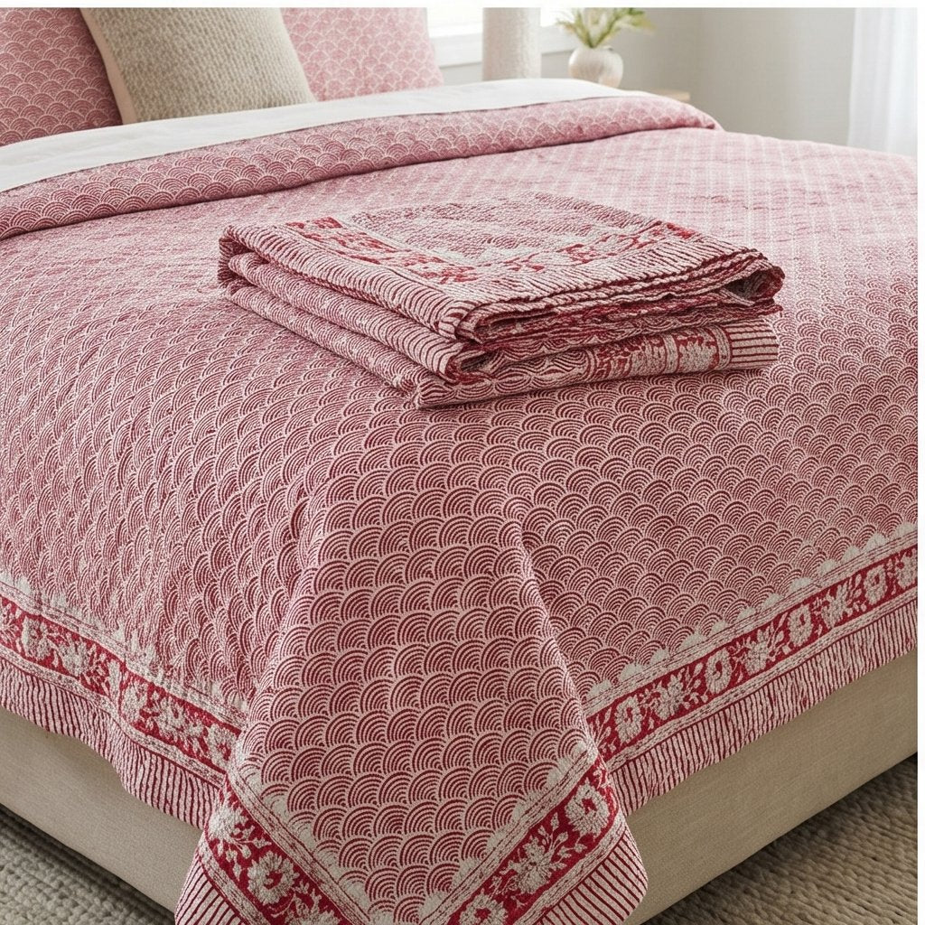 Stone Terracotta Handmade Kantha Queen Bedspread