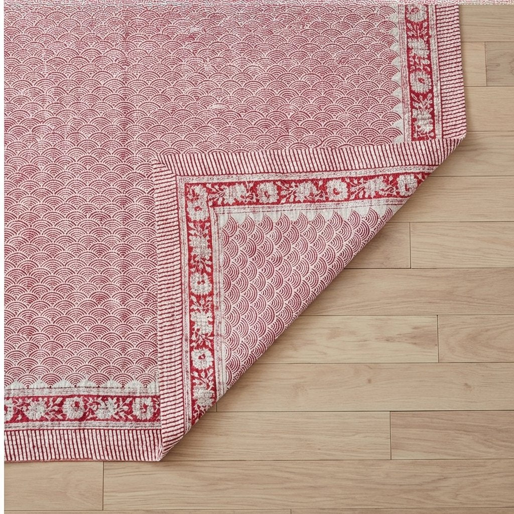 Stone Terracotta Handmade Kantha Queen Bedspread