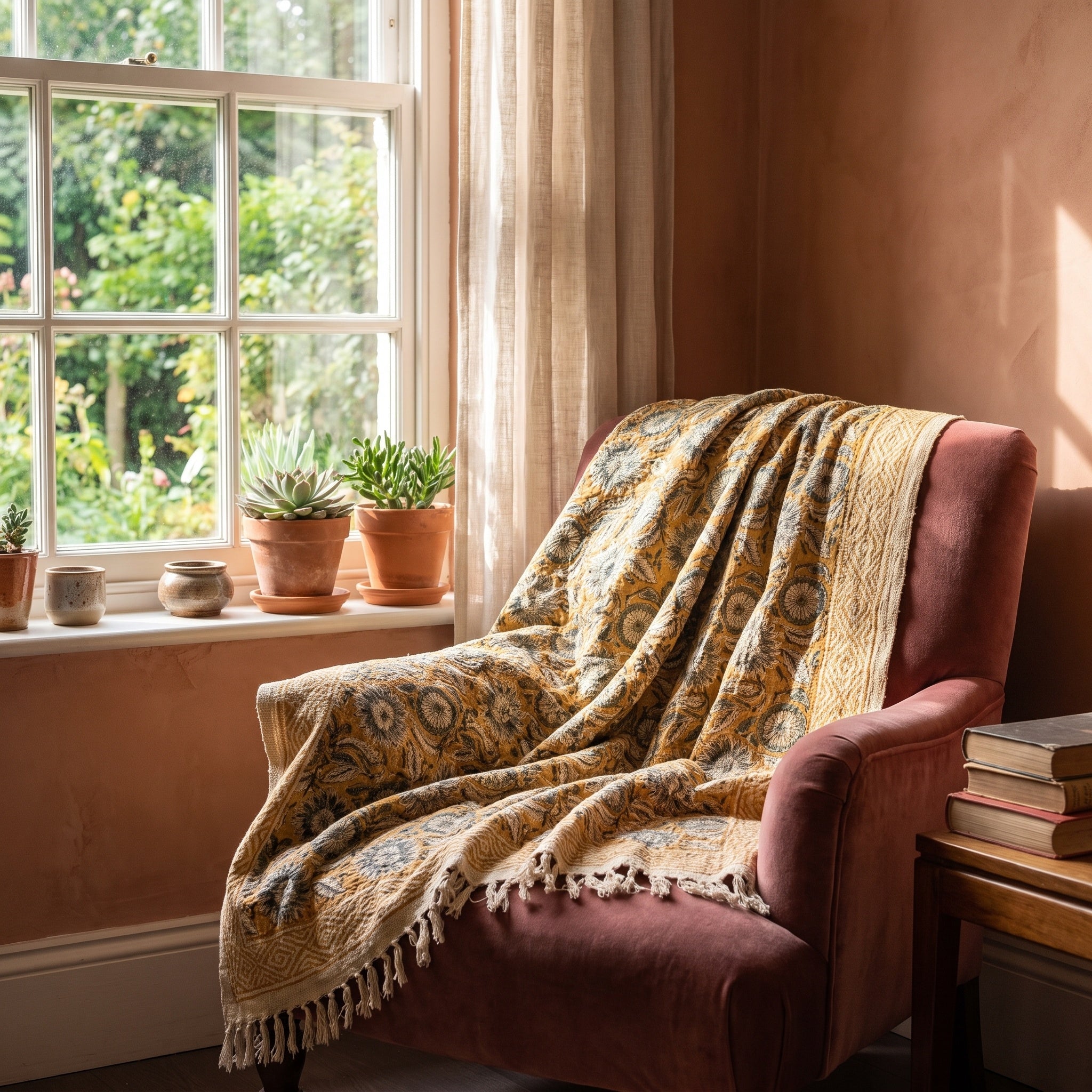 Ochre Rust Handmade Bagru Block Print Throw