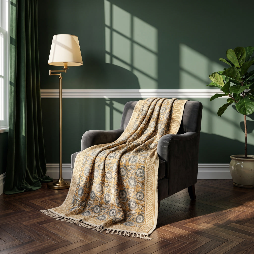 Ochre Rust Handmade Bagru Block Print Throw