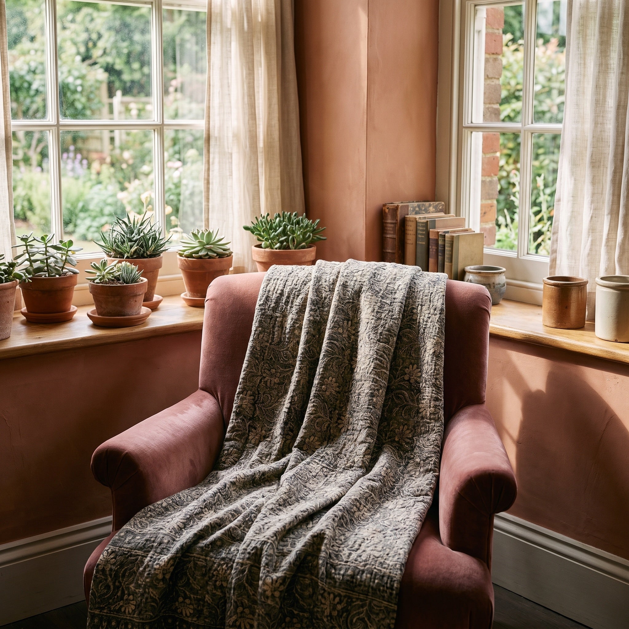 Terracotta Rhapsody Handmade Bagru Block Print Throw