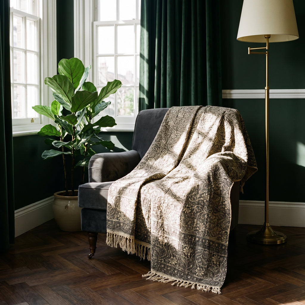 Terracotta Rhapsody Handmade Bagru Block Print Throw