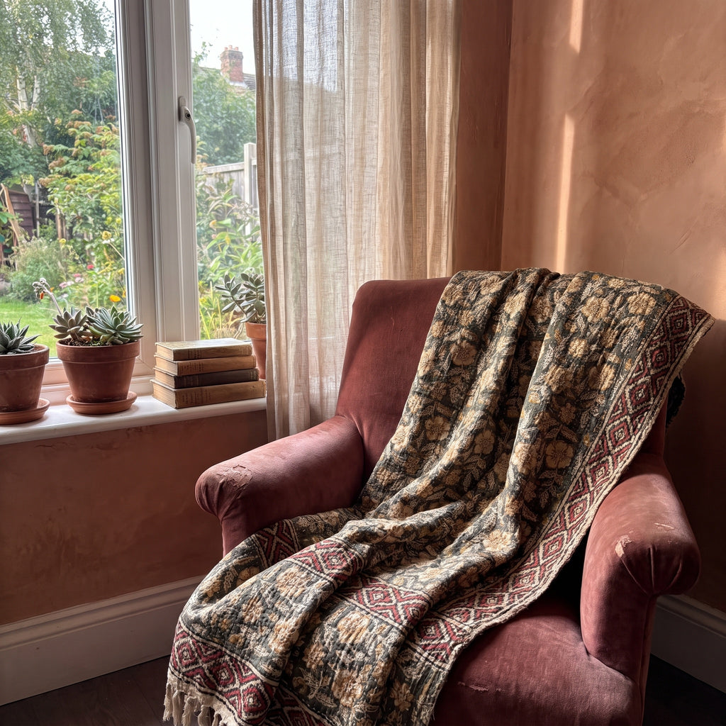 Midnight Indigo Handmade Bagru Block Print Throw