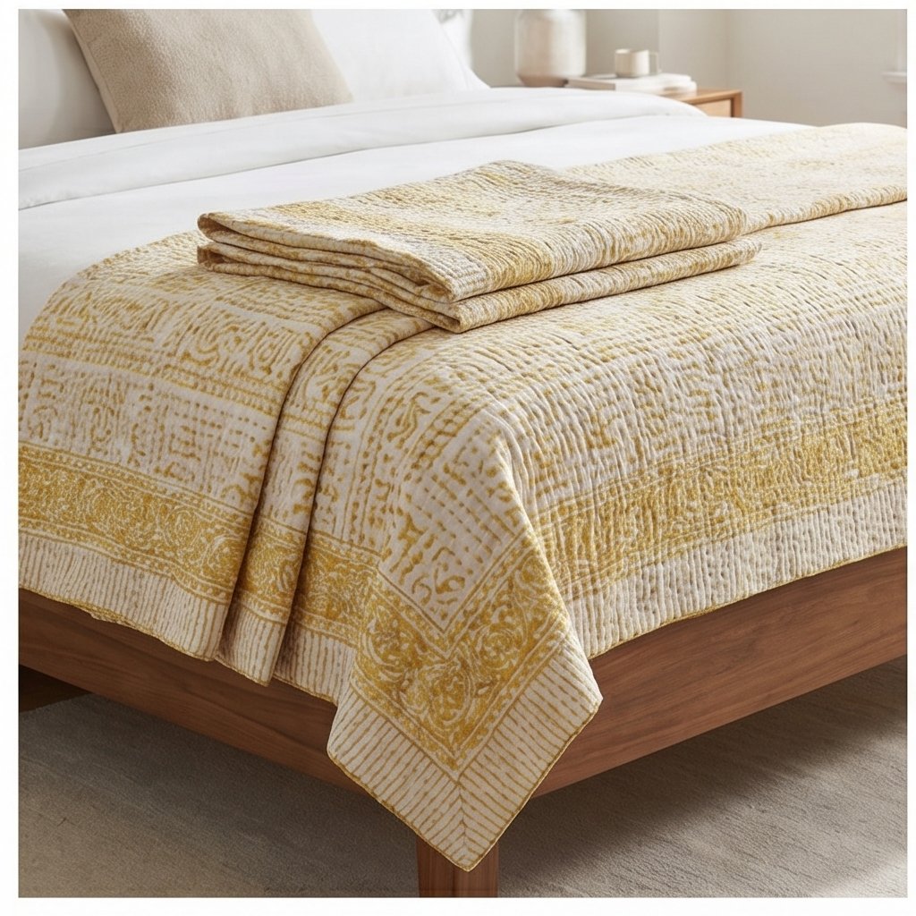 Dusk Terracotta Handmade Kantha Queen Bedsheet