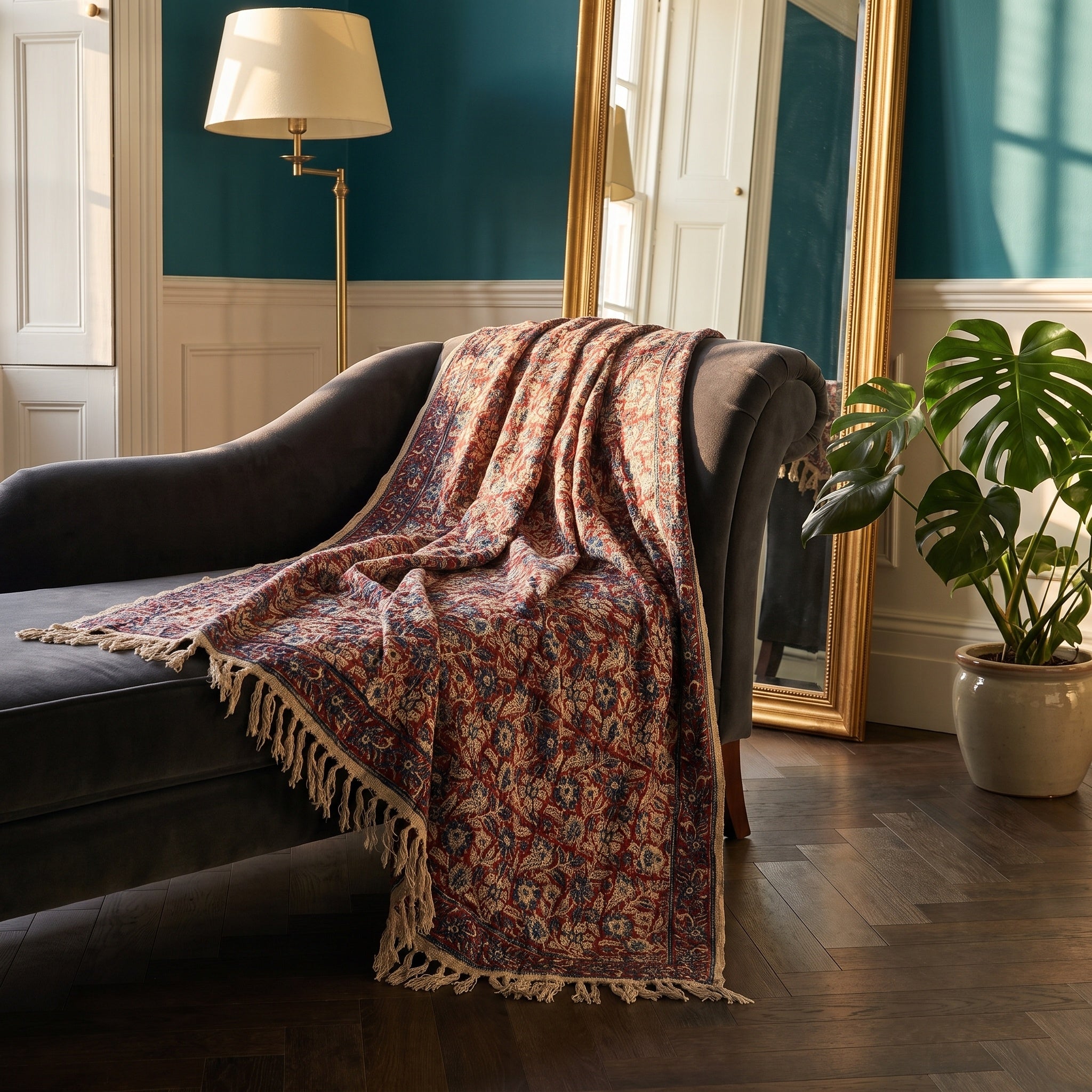 Verdant Fern Handmade Bagru Block Print Throw