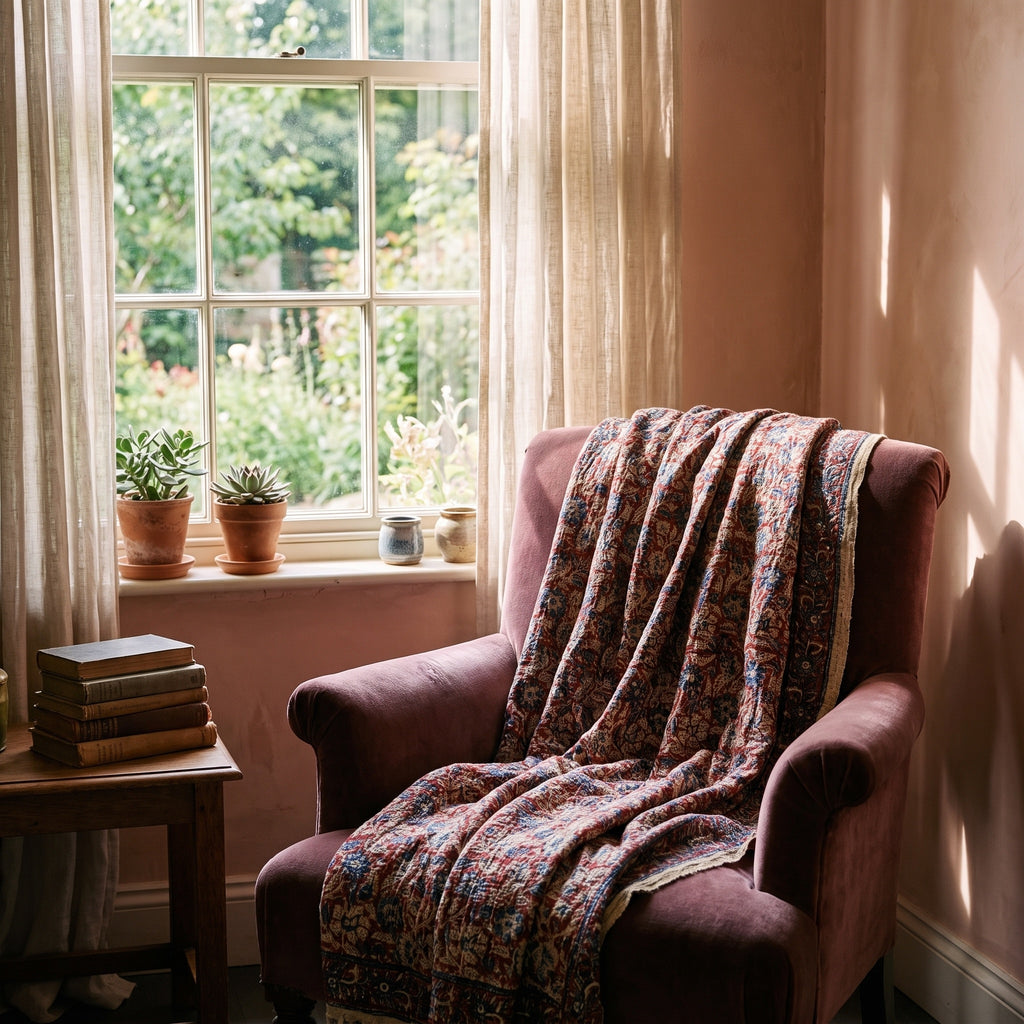 Verdant Fern Handmade Bagru Block Print Throw