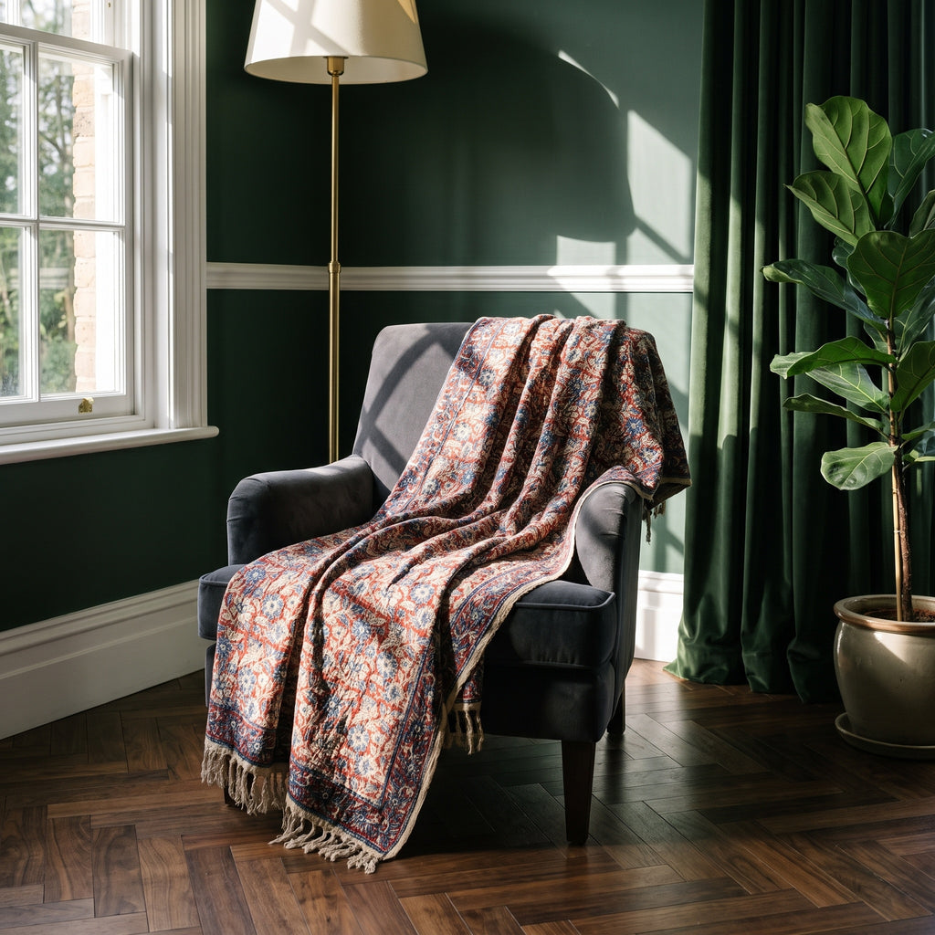 Verdant Fern Handmade Bagru Block Print Throw