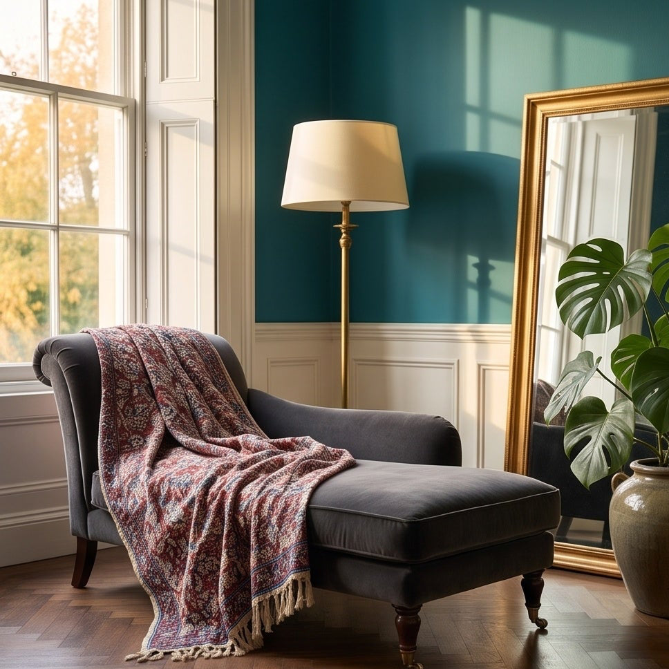 Verdant Fern Handmade Bagru Block Print Throw