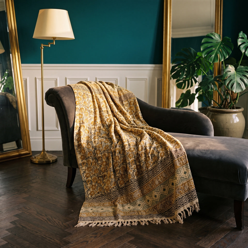 Sky Dawn Handmade Bagru Block Print Throw