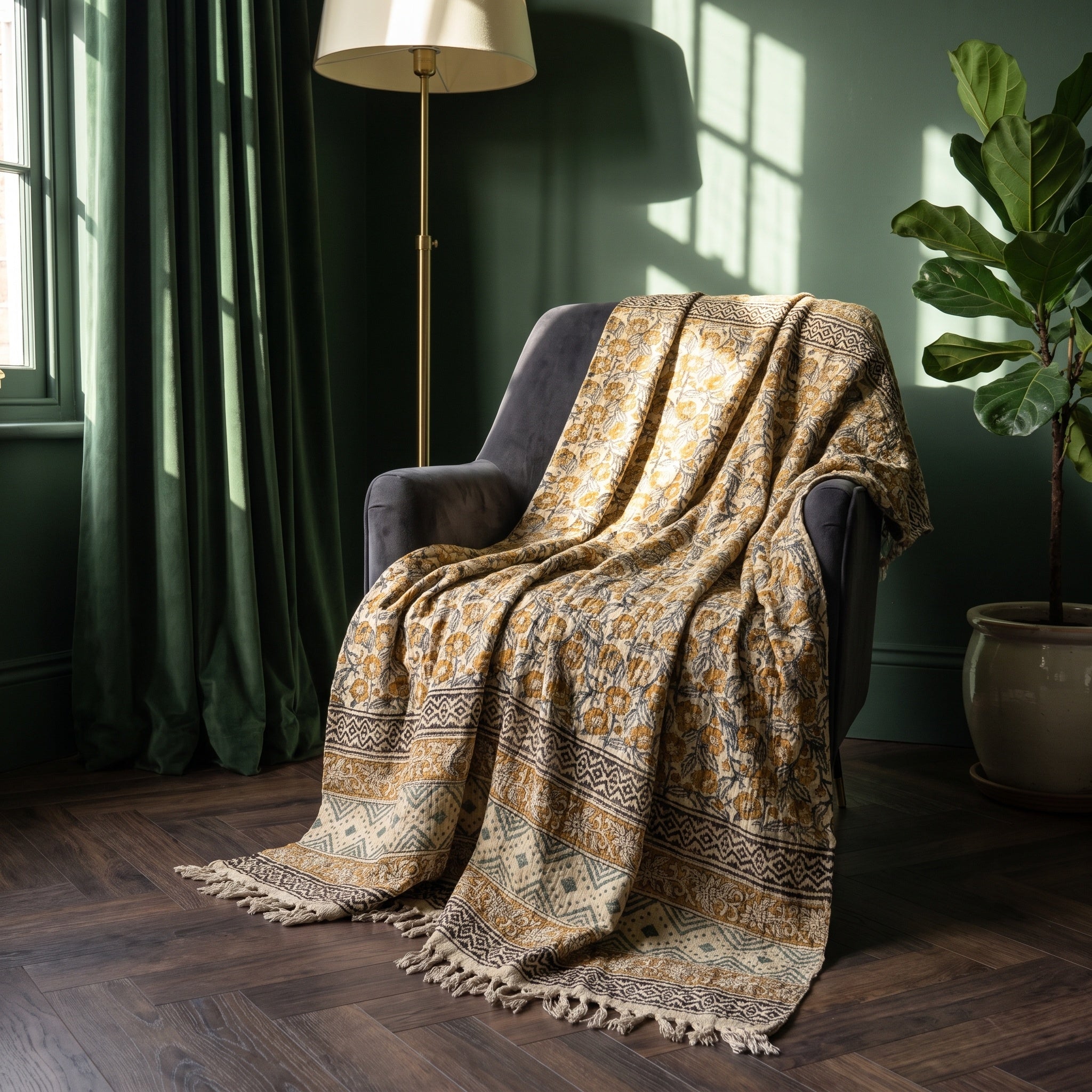 Sky Dawn Handmade Bagru Block Print Throw