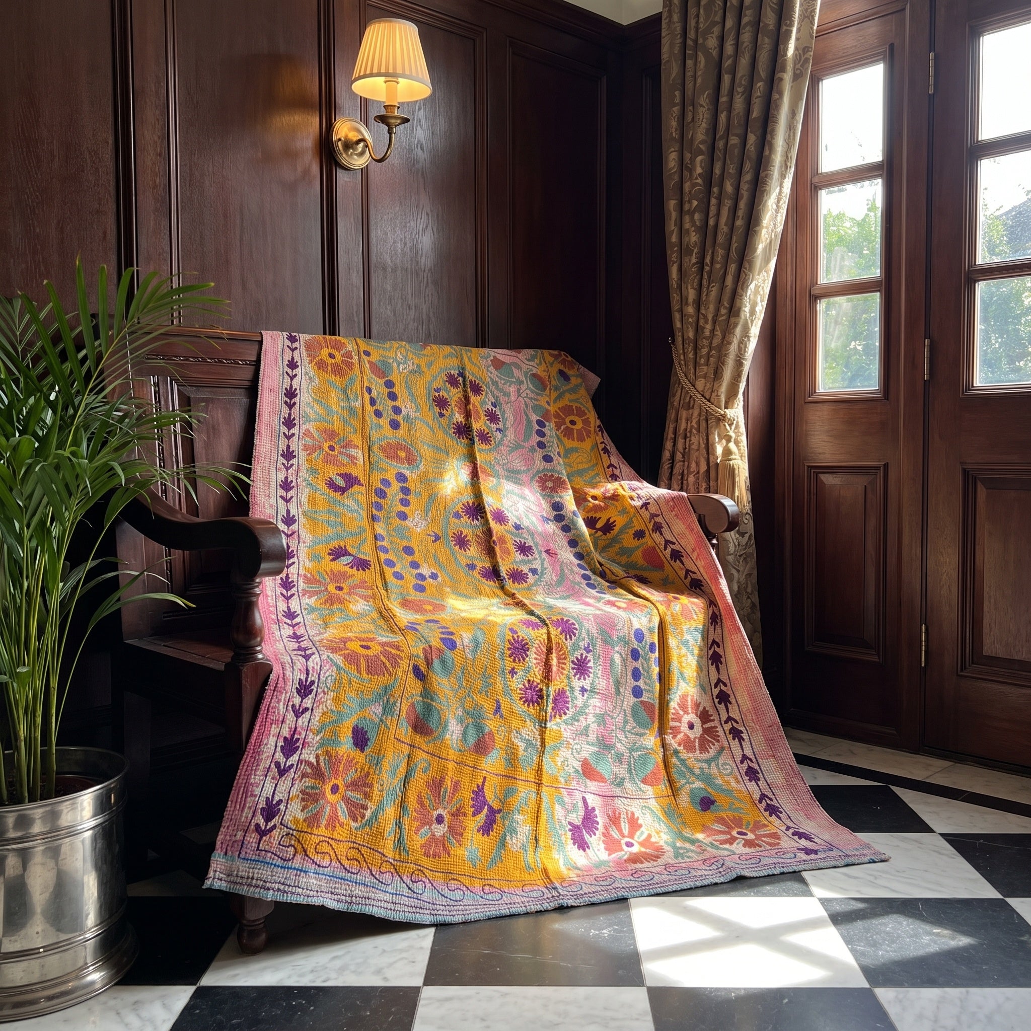 Fable Tide Reversible Luxury Vintage Suzani Kantha Throw