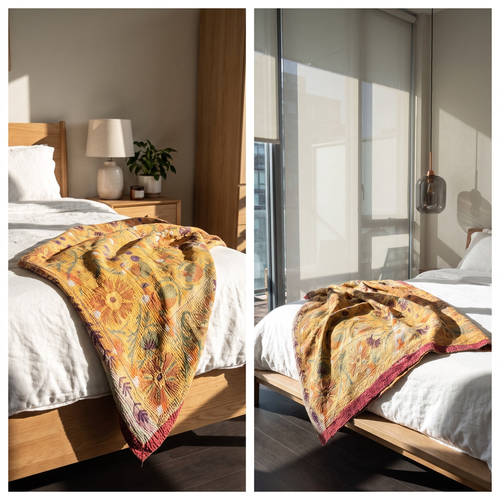 Fable Tide Reversible Luxury Vintage Suzani Kantha Throw