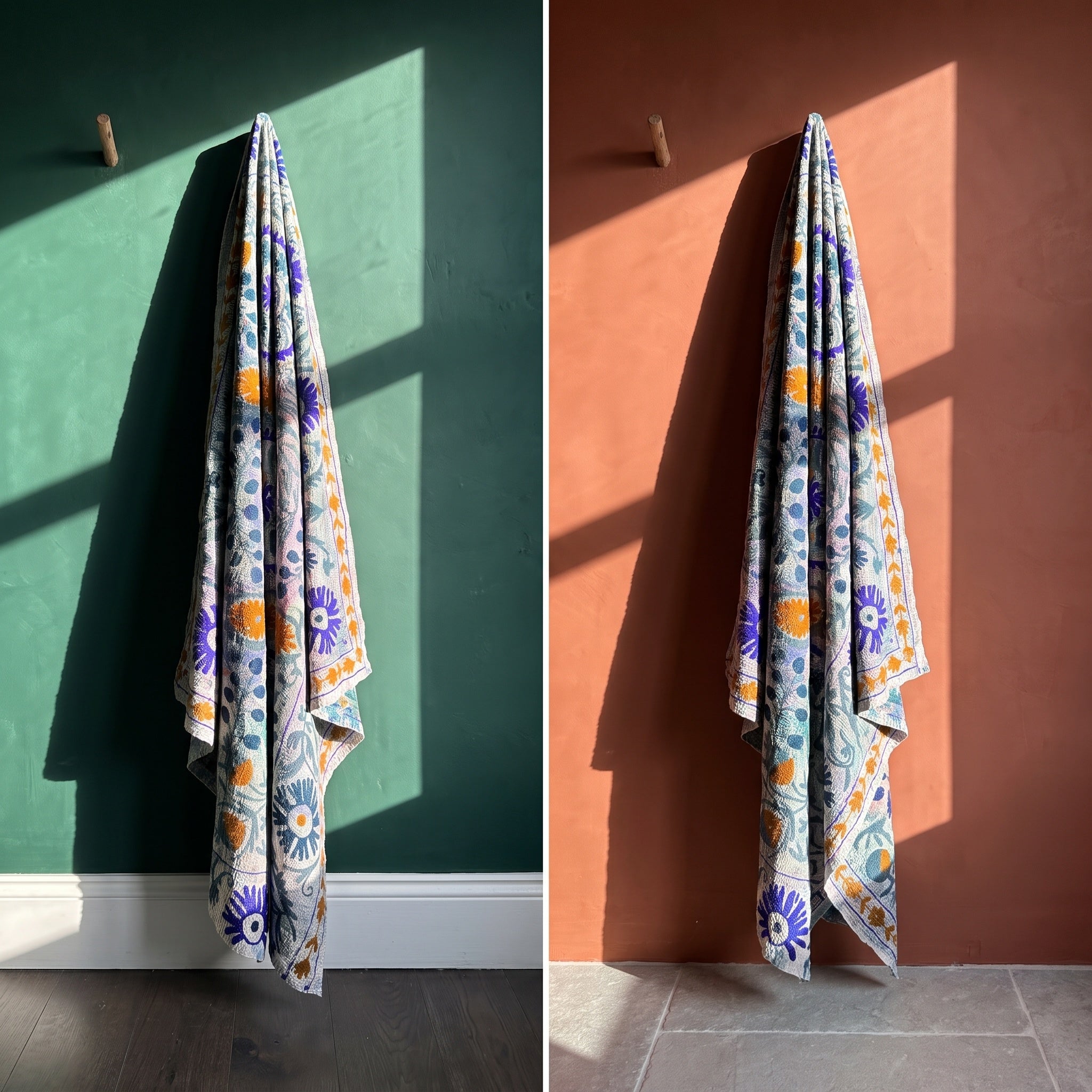 Fern Bloom Reversible Luxury Vintage Suzani Kantha Throw