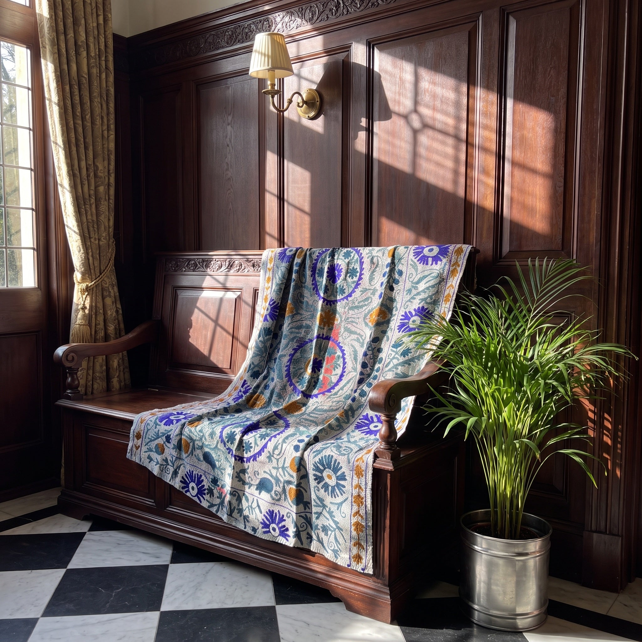 Fern Bloom Reversible Luxury Vintage Suzani Kantha Throw