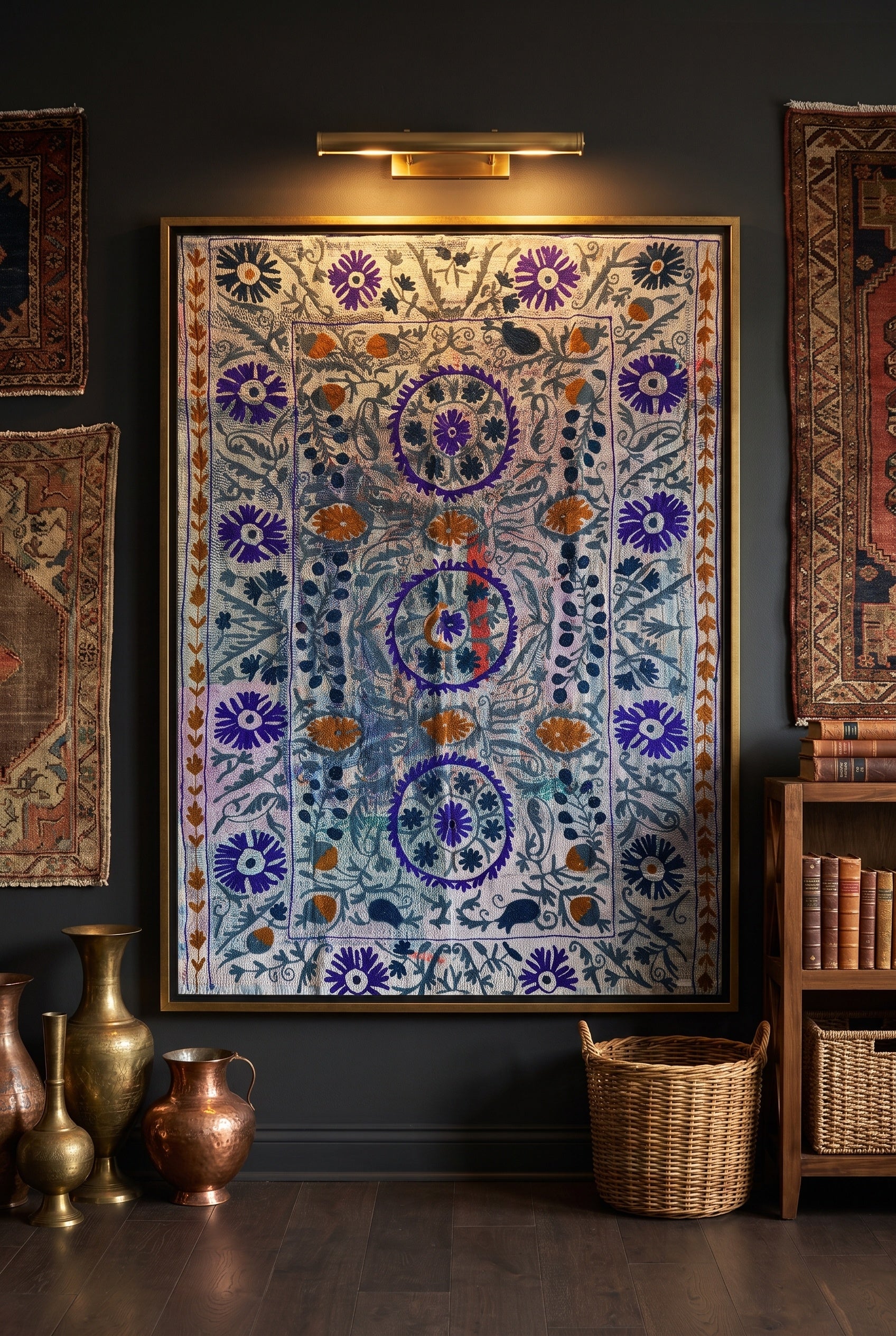 Fern Bloom Reversible Luxury Vintage Suzani Kantha Throw