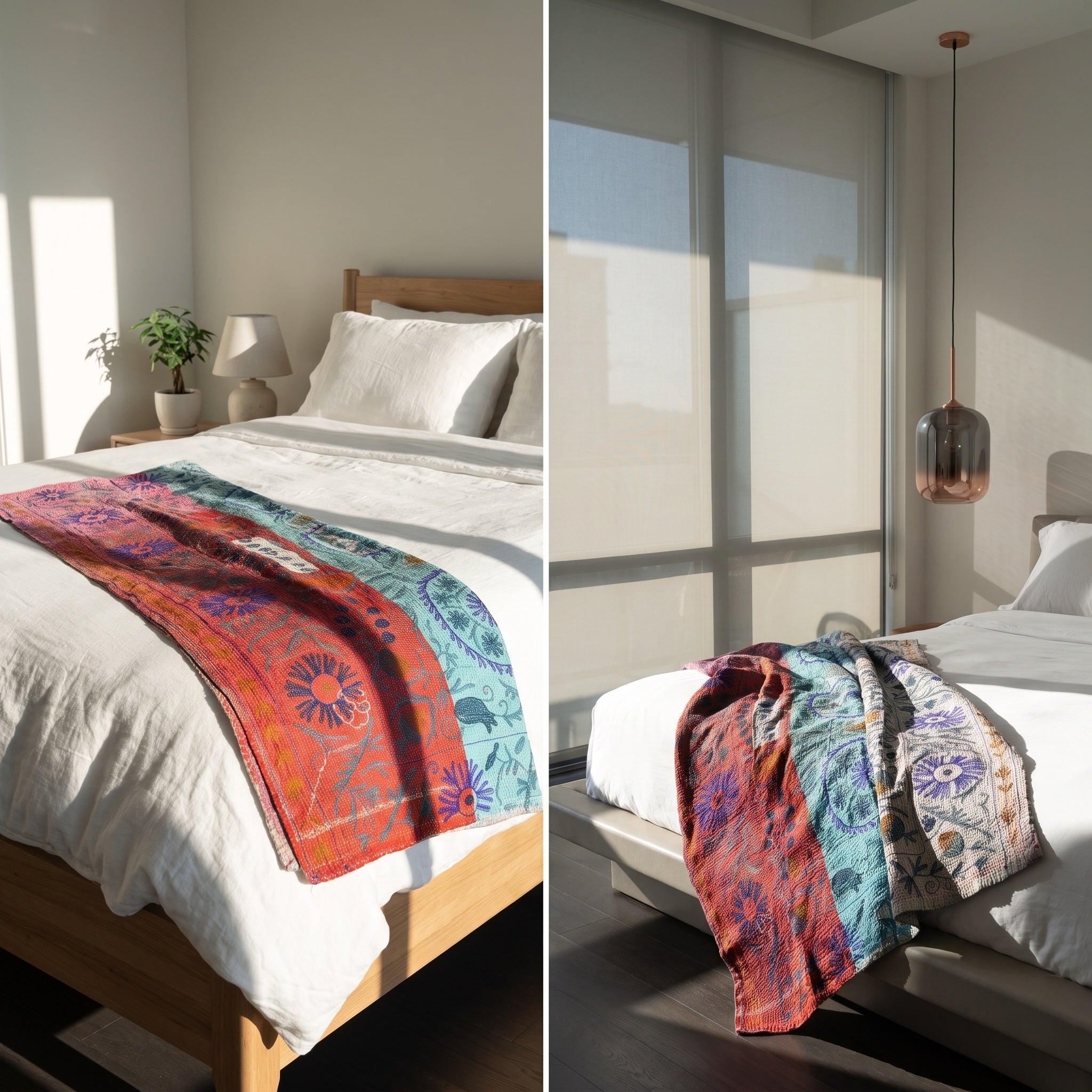 Fern Bloom Reversible Luxury Vintage Suzani Kantha Throw