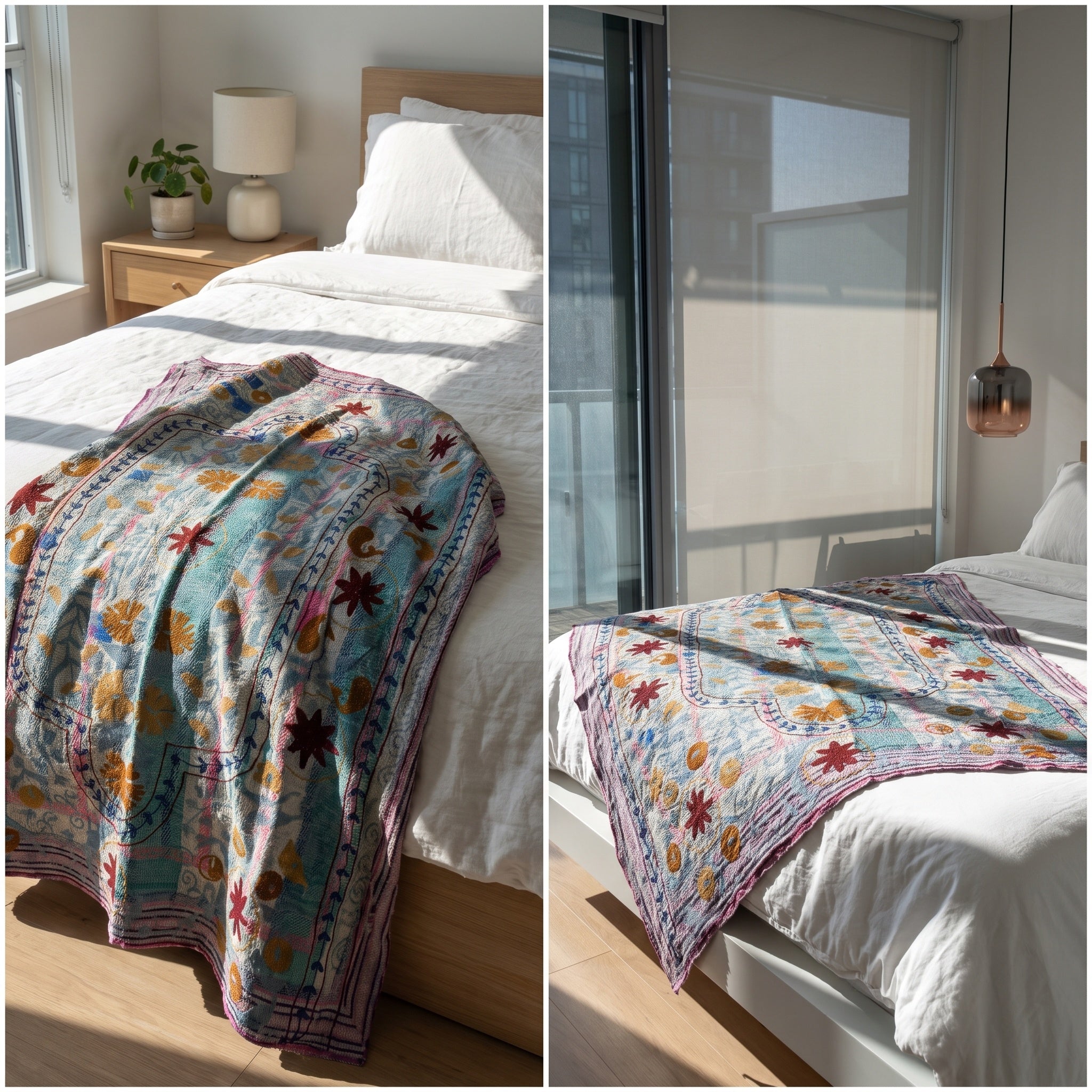 Wandering Verse Reversible Luxury Vintage Suzani Kantha Throw
