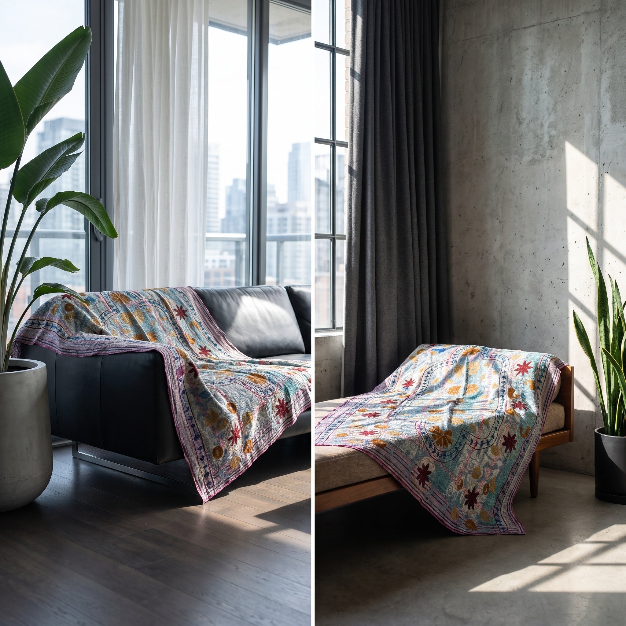 Wandering Verse Reversible Luxury Vintage Suzani Kantha Throw