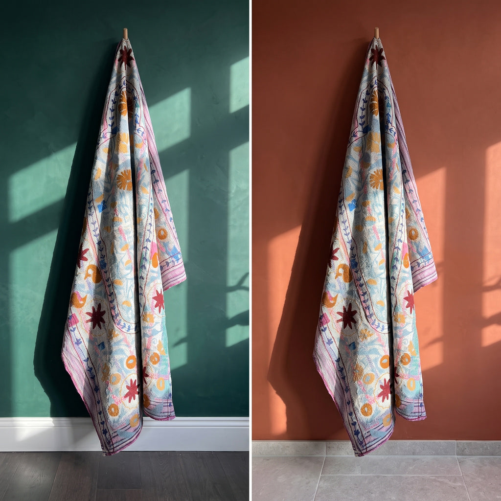 Wandering Verse Reversible Luxury Vintage Suzani Kantha Throw