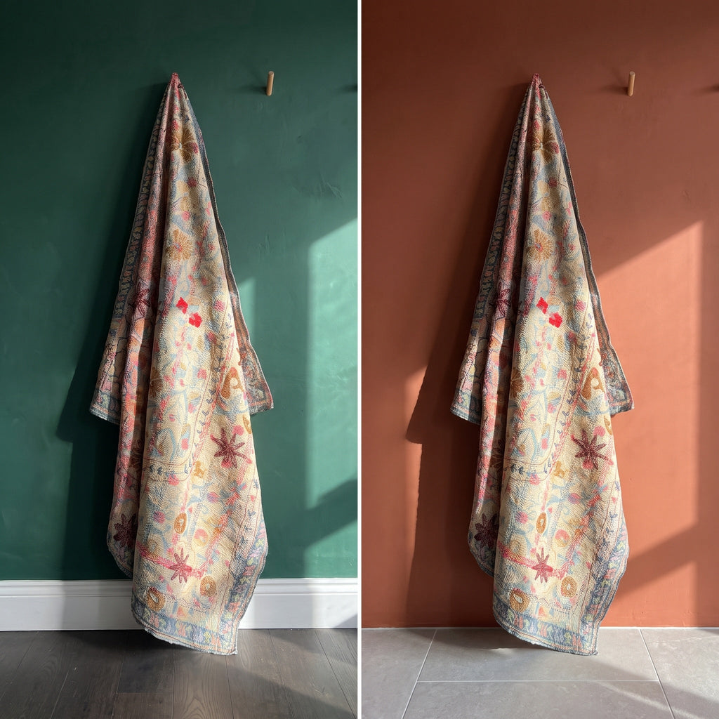 Wandering Verse Reversible Luxury Vintage Suzani Kantha Throw