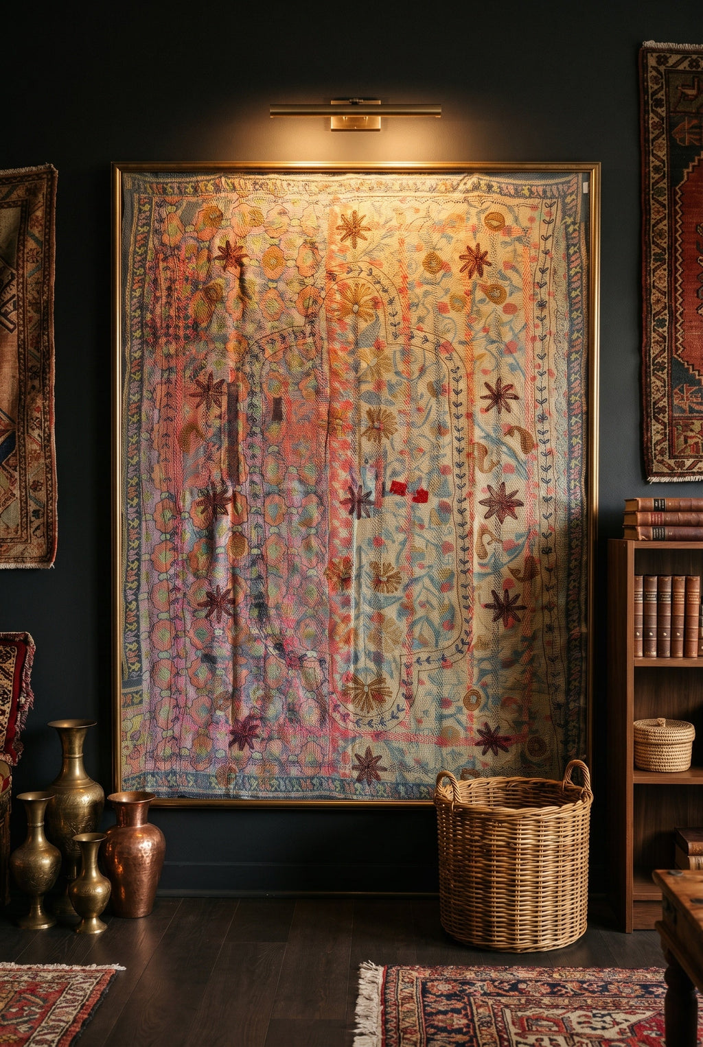 Wandering Verse Reversible Luxury Vintage Suzani Kantha Throw