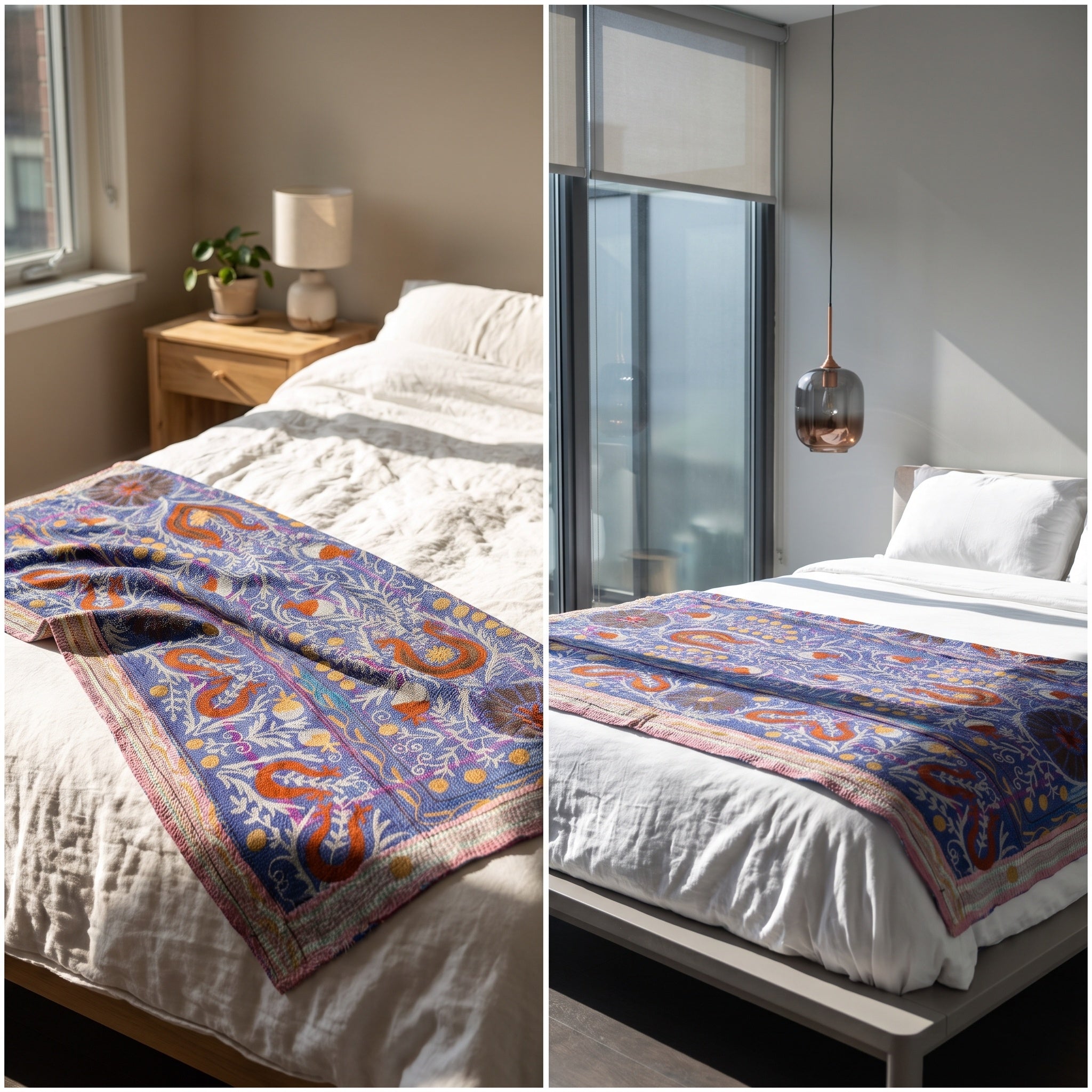Zen Passage Reversible Luxury Vintage Suzani Kantha Throw