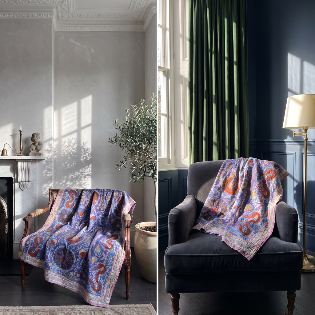 Zen Passage Reversible Luxury Vintage Suzani Kantha Throw