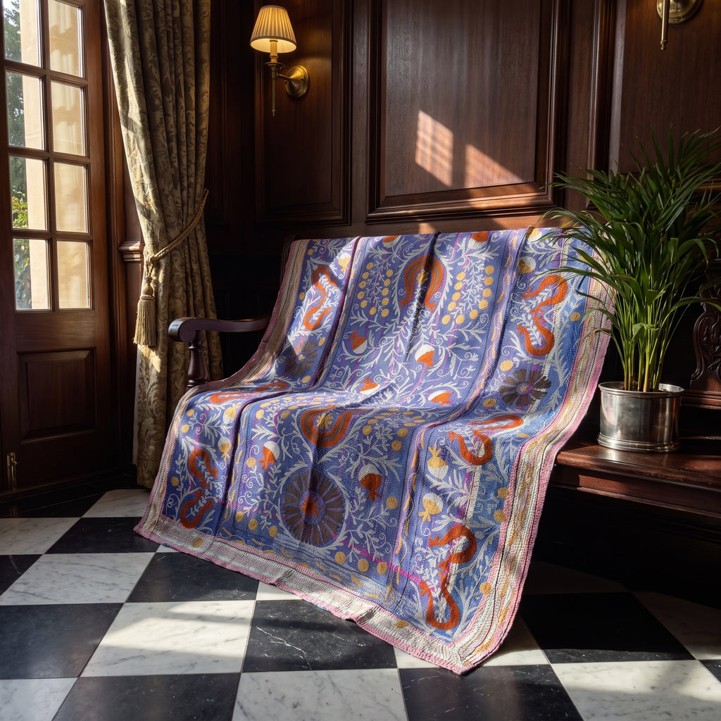 Zen Passage Reversible Luxury Vintage Suzani Kantha Throw
