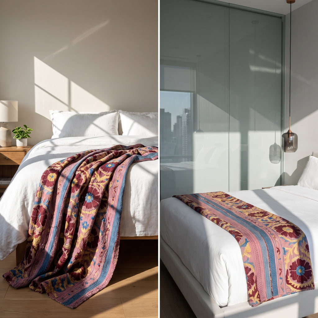 Whisper Vale Reversible Luxury Vintage Suzani Kantha Throw