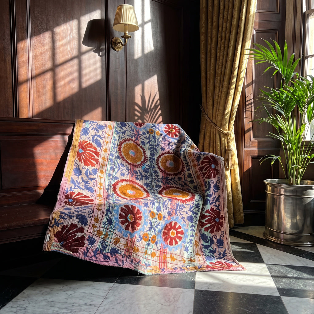 Whisper Vale Reversible Luxury Vintage Suzani Kantha Throw