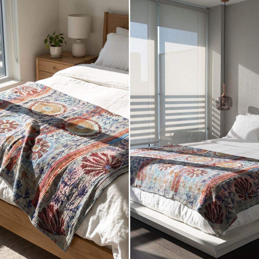 Whisper Vale Reversible Luxury Vintage Suzani Kantha Throw