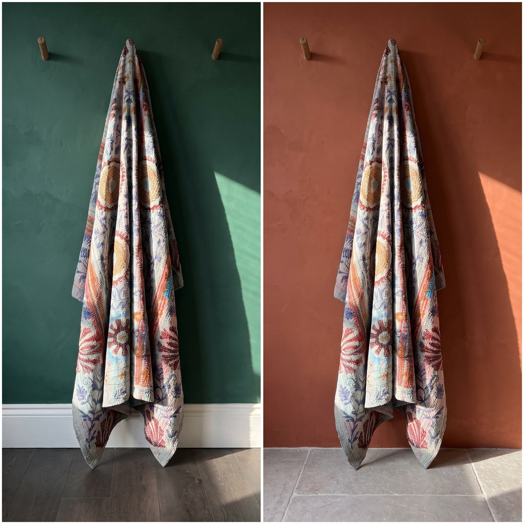 Whisper Vale Reversible Luxury Vintage Suzani Kantha Throw