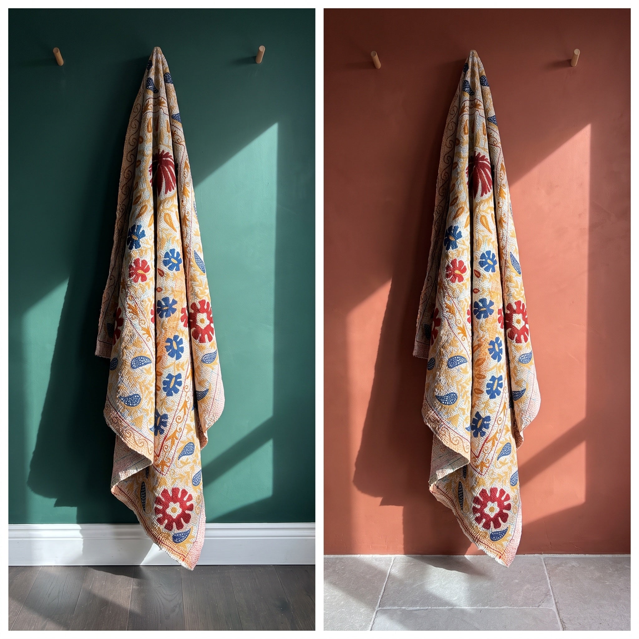 Heirloom Lotus Reversible Luxury Vintage Suzani Kantha Throw