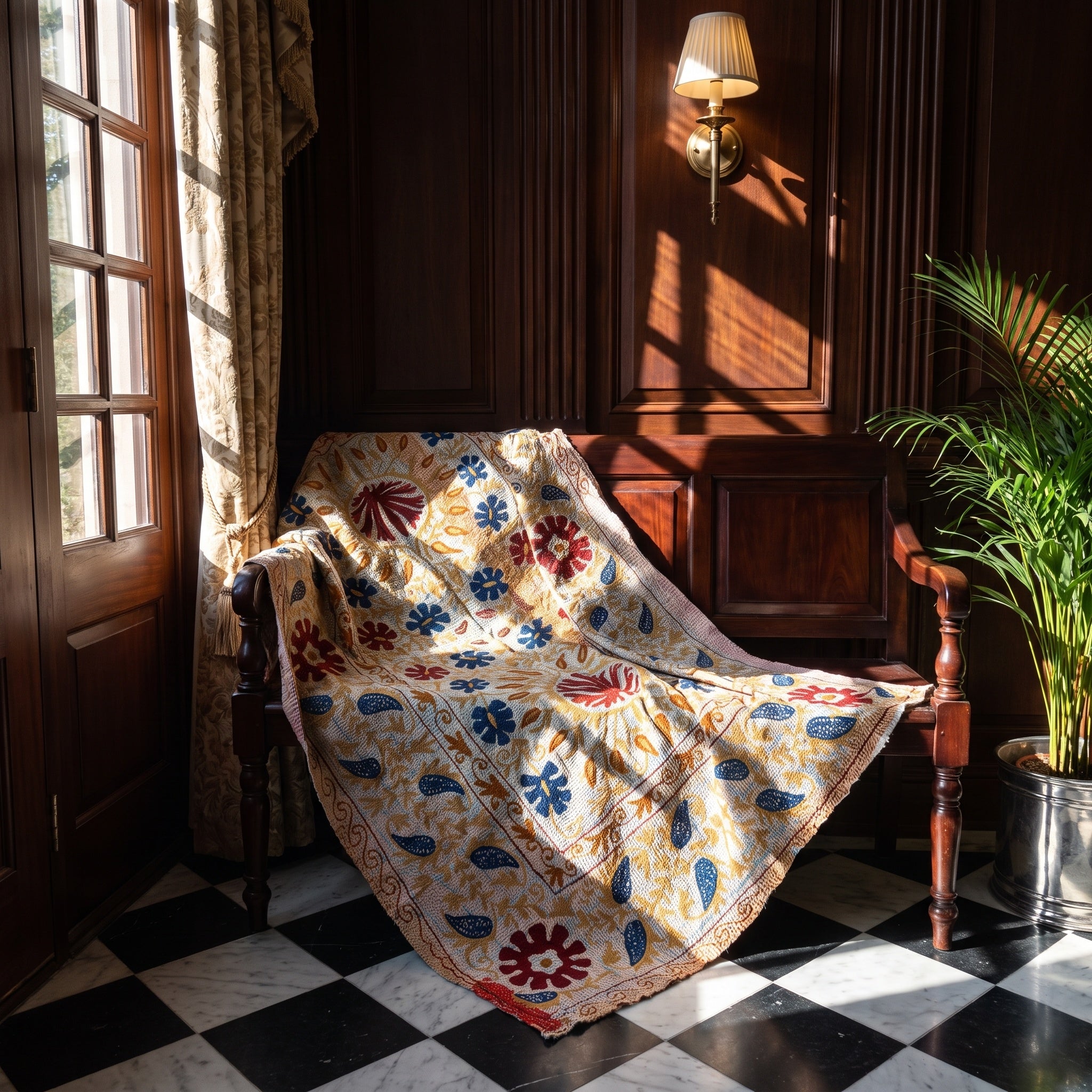 Heirloom Lotus Reversible Luxury Vintage Suzani Kantha Throw