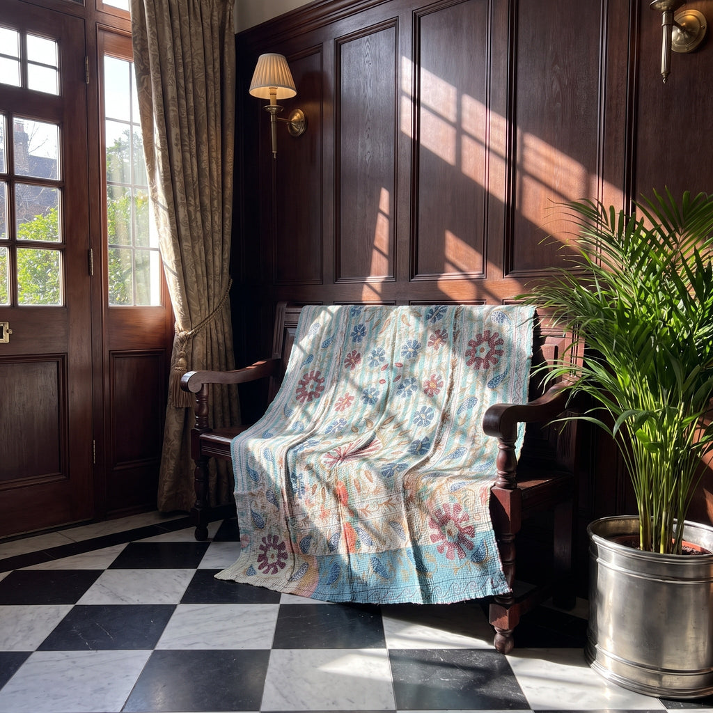 Heirloom Lotus Reversible Luxury Vintage Suzani Kantha Throw