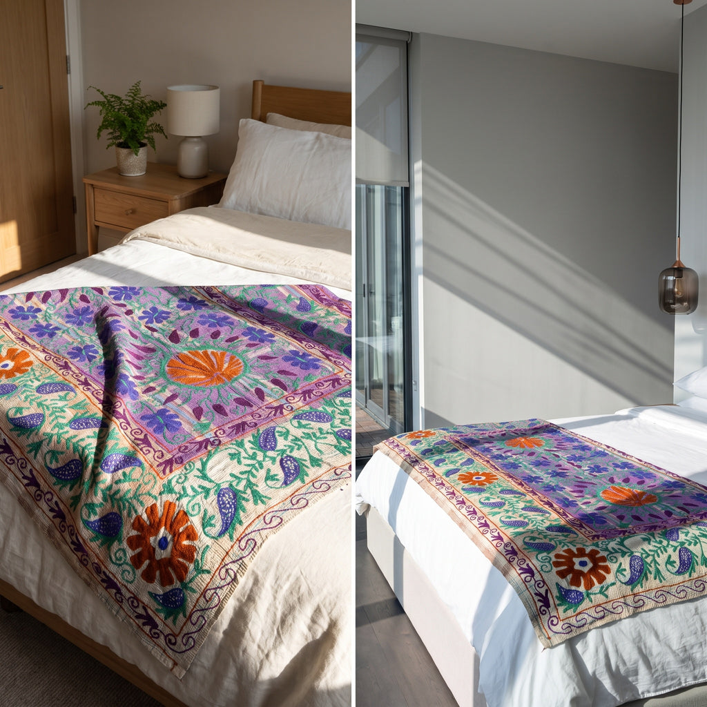 Hearth Story Reversible Luxury Vintage Suzani Kantha Throw