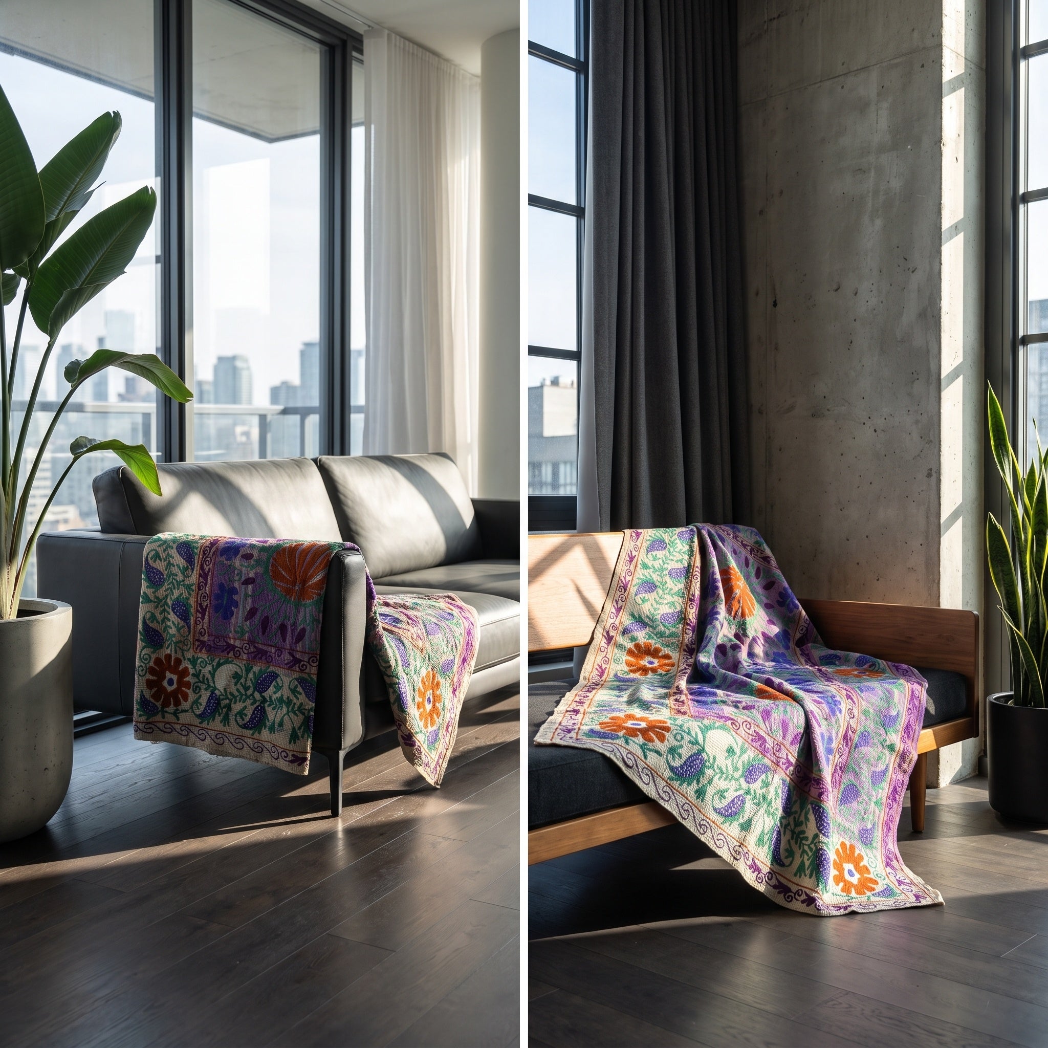 Hearth Story Reversible Luxury Vintage Suzani Kantha Throw