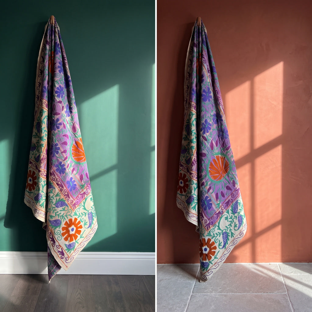 Hearth Story Reversible Luxury Vintage Suzani Kantha Throw
