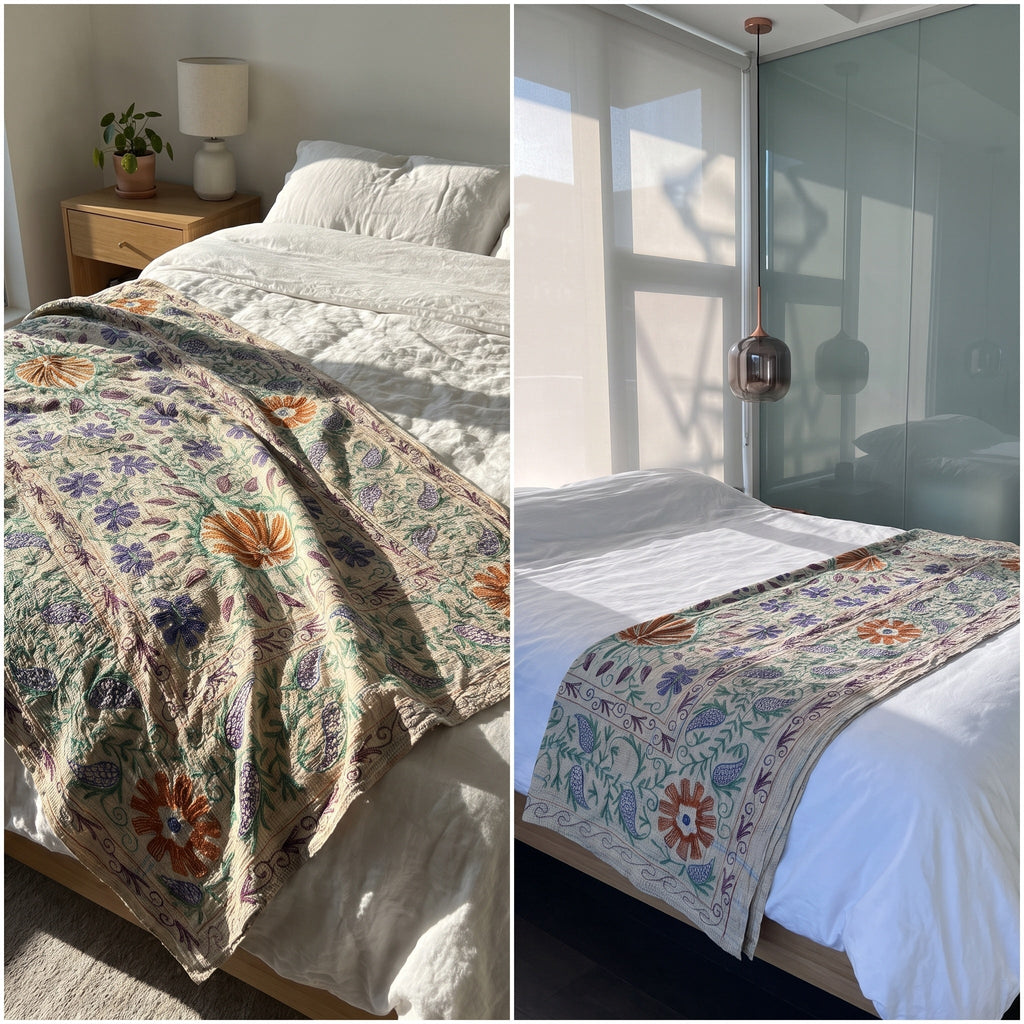 Hearth Story Reversible Luxury Vintage Suzani Kantha Throw