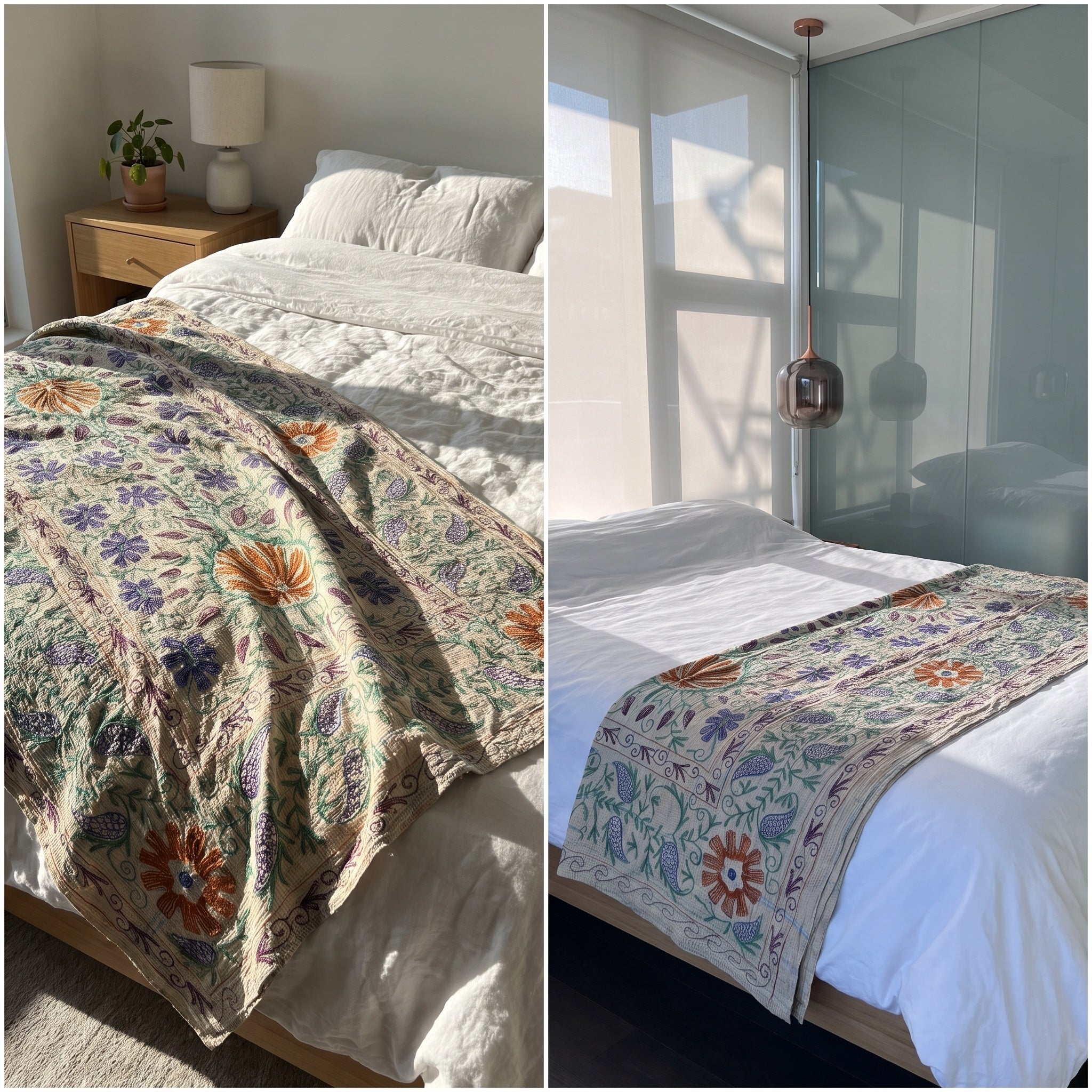 Hearth Story Reversible Luxury Vintage Suzani Kantha Throw