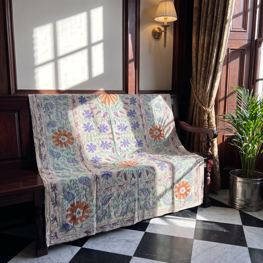 Hearth Story Reversible Luxury Vintage Suzani Kantha Throw