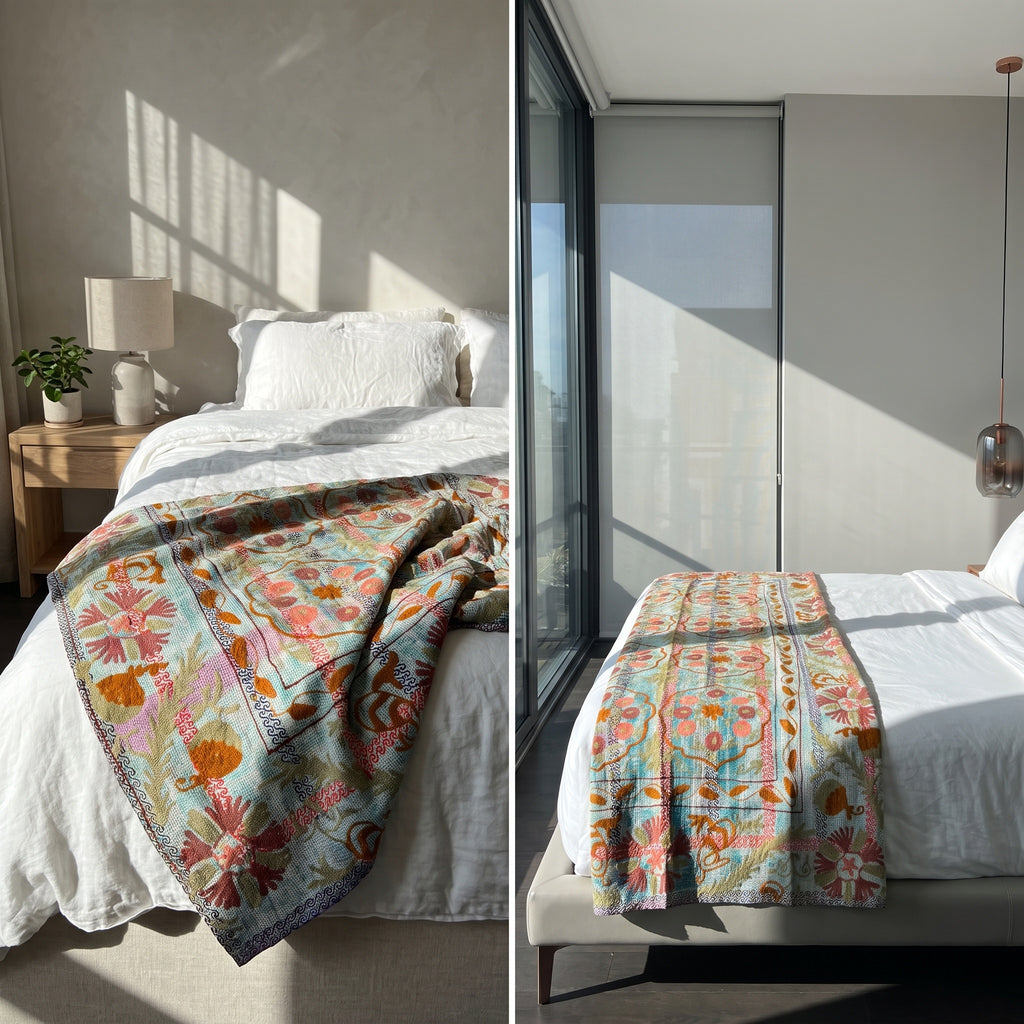 Quiet Reverie Reversible Luxury Vintage Suzani Kantha Throw