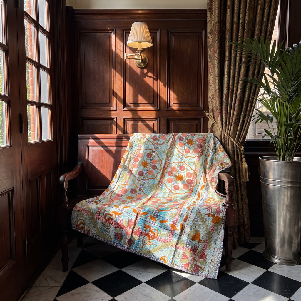 Quiet Reverie Reversible Luxury Vintage Suzani Kantha Throw
