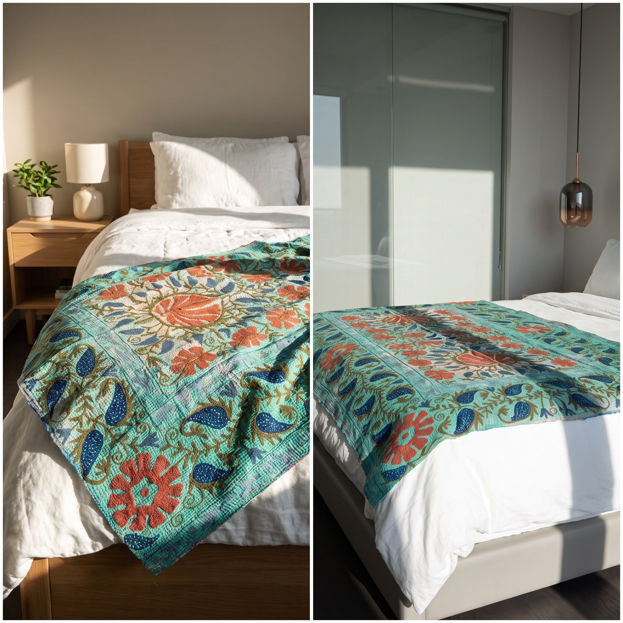 Moonlit Reverie Reversible Luxury Vintage Suzani Kantha Throw