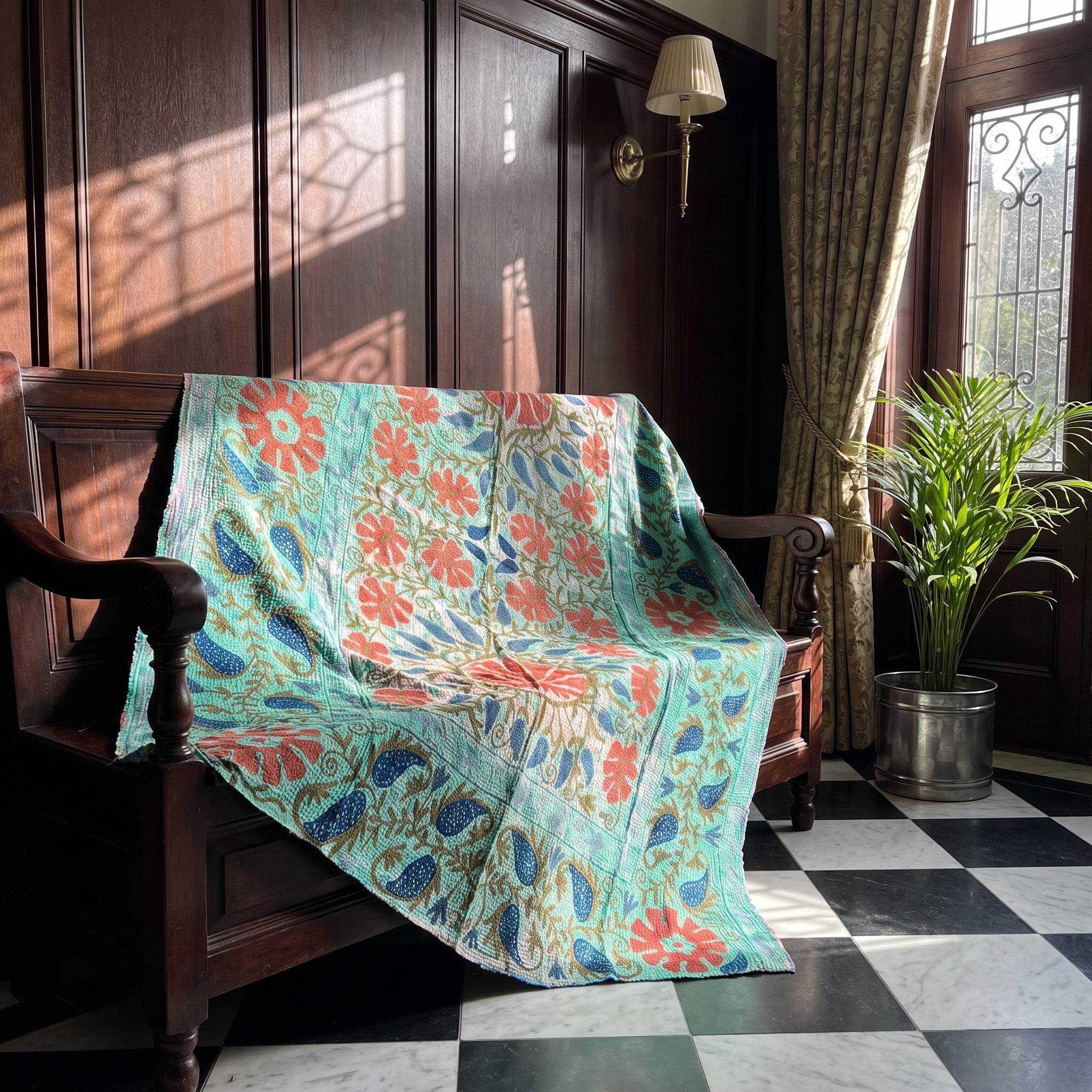 Moonlit Reverie Reversible Luxury Vintage Suzani Kantha Throw