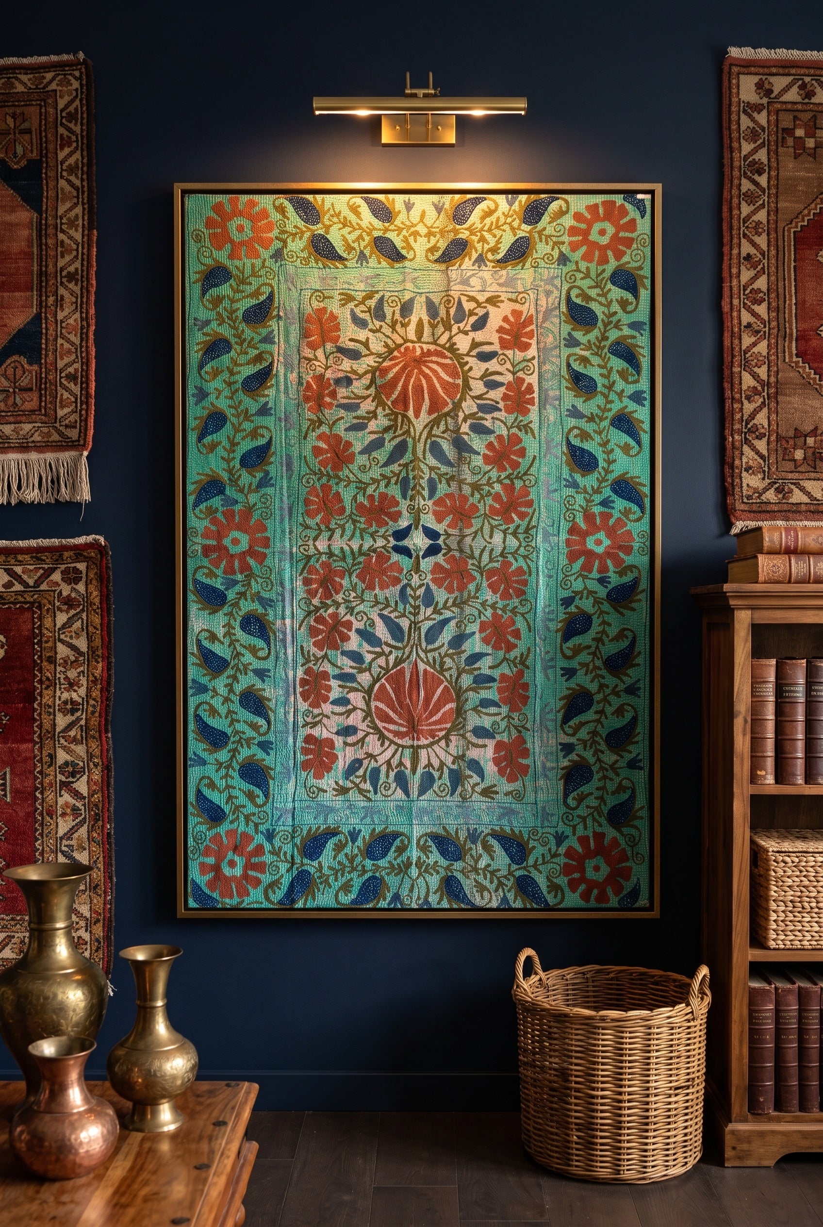 Moonlit Reverie Reversible Luxury Vintage Suzani Kantha Throw